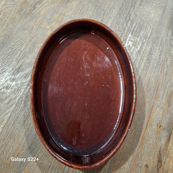 Pate Schaal Other - Pate Schaal Dik Glazuur Bruine Vintage Franse Oven Plate Retro Peasant Cottage